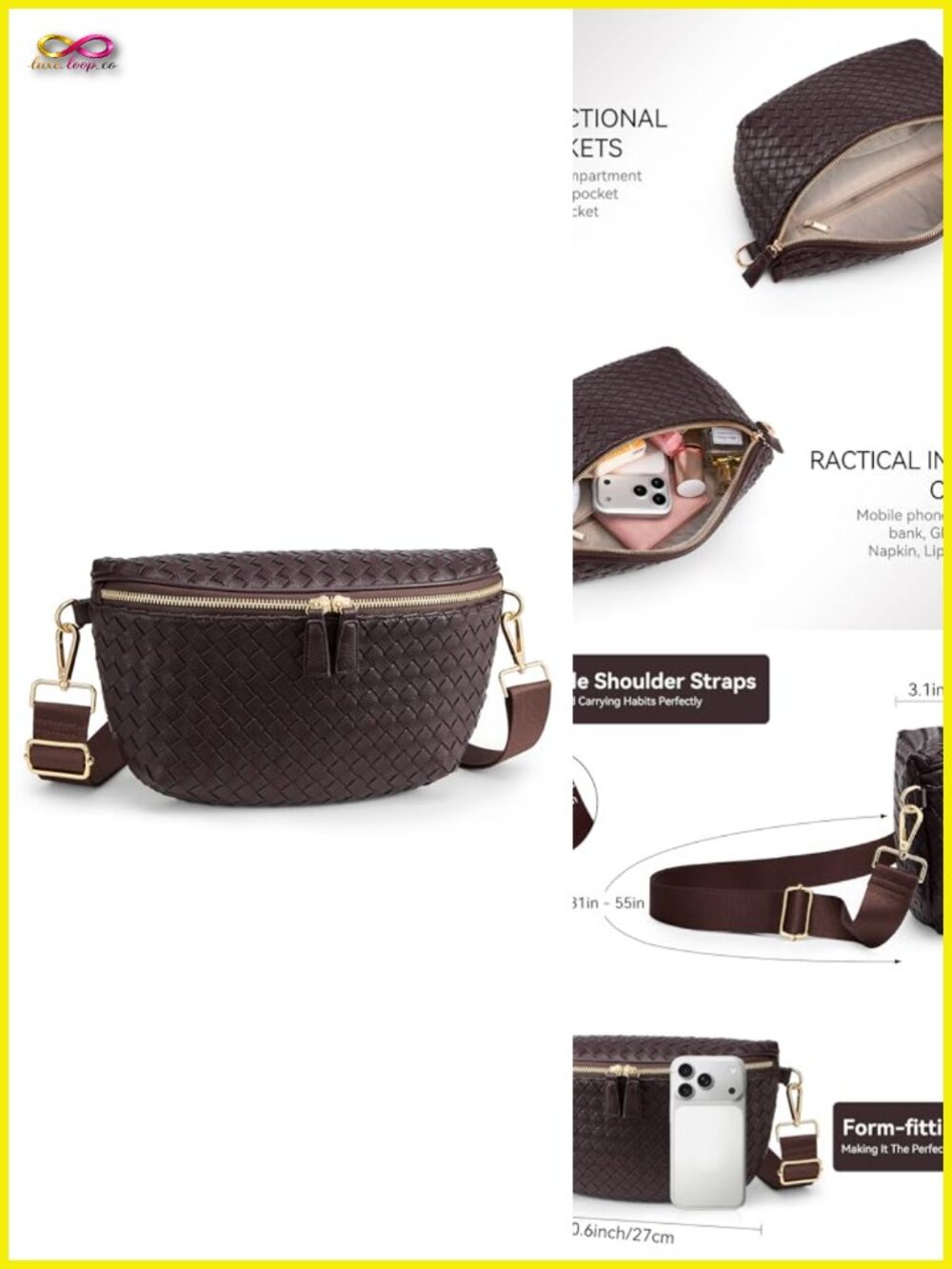 Woven Vegan Leather Crossbody Bag Travel Belt Bum Fanny Pack Sling Purse
